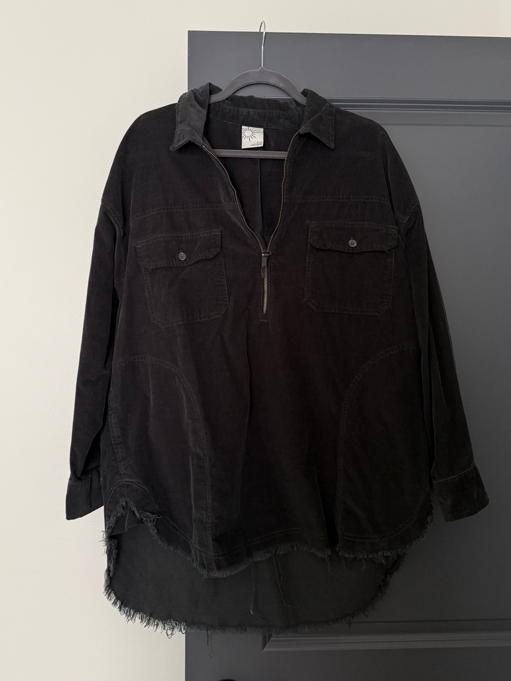 Aerie 3/4 Zip Black Corduroy Pullover 100% Cotton — Medium